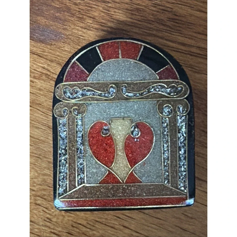 Vintage Black Enamel Brooch Red Silver Gold Art Deco